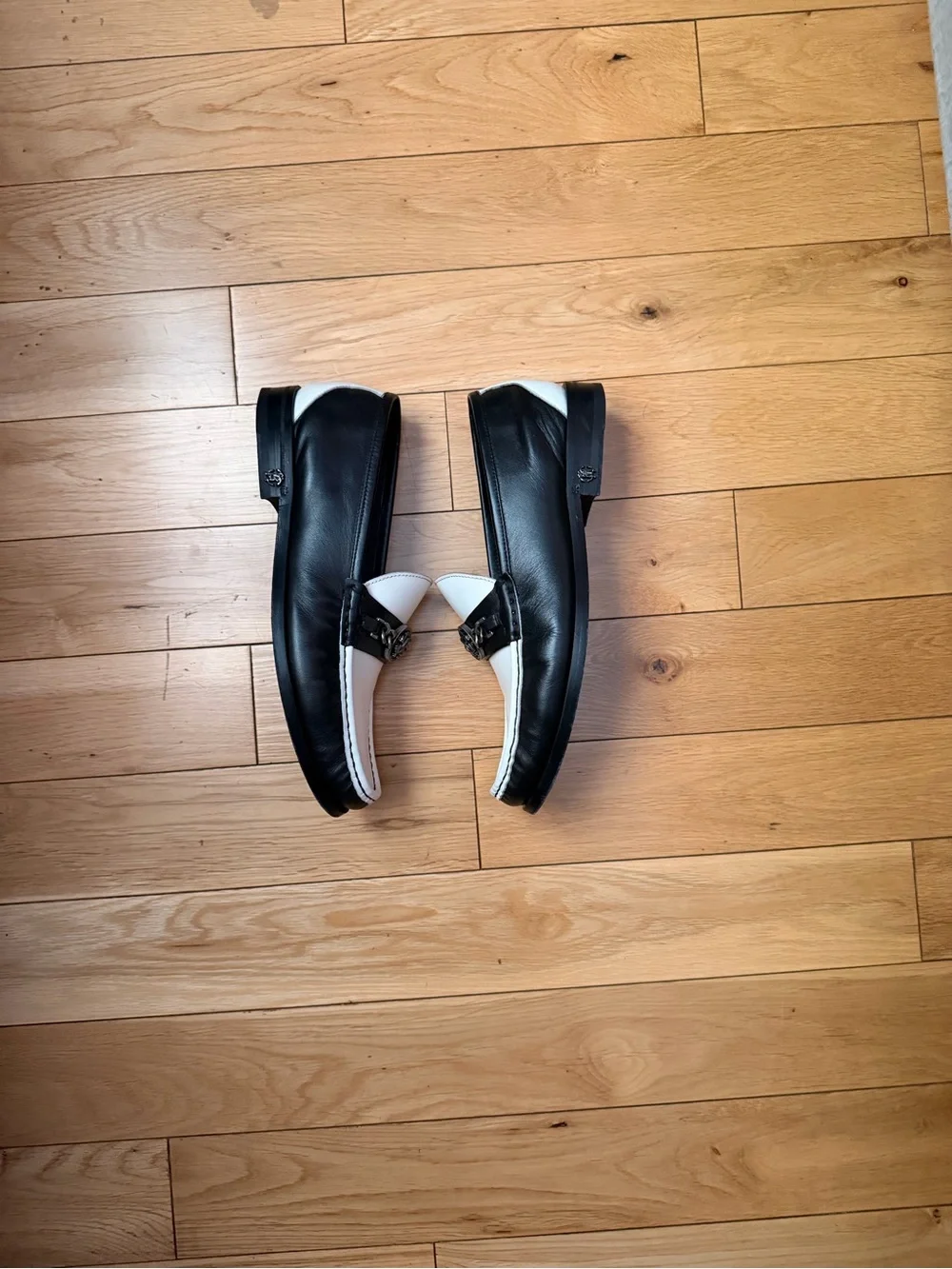 Roberto Cavalli Black and White Leather Loafers